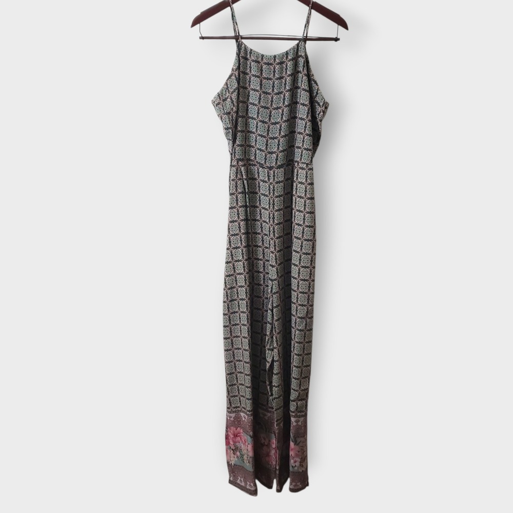 Farm Rio Honolulu Wide Leg Jumpsuit Size Large L Boho Tropical Green
